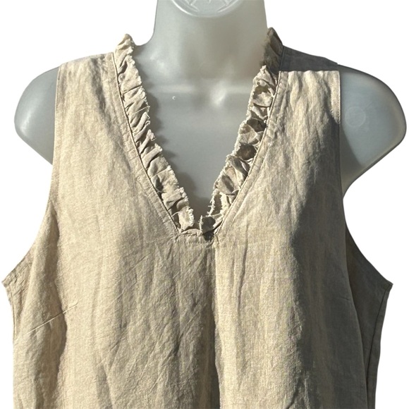 TOMMY BAHAMA Women Sz M Natural Two Palms Double Ruffle Linen Sleeveless Dress. - Picture 3 of 11